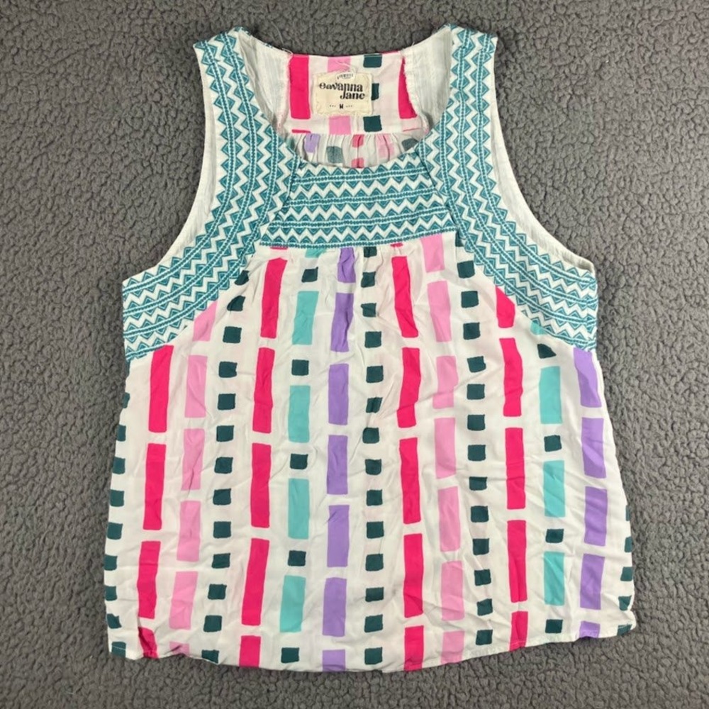 Savanna Jane Womens Medium Sleeveless Embroidered Geometric Print Tank Top Multi